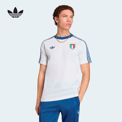 adidas阿迪达斯三叶草意大利队足球衣2026春男修身短袖T恤 KC6611