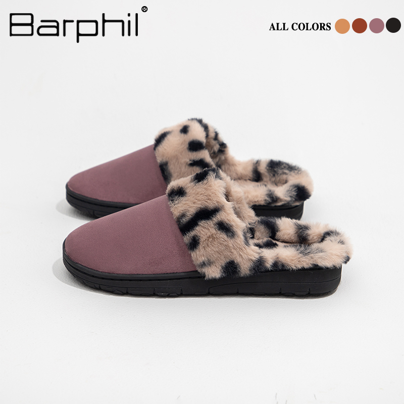 Barphil拖鞋室内家居2025秋冬新款包头防滑保暖豹纹棉拖鞋女外穿