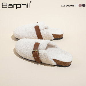 Barphil复古勃肯鞋冬季新款一脚蹬外穿厚底毛毛拖鞋软木包头半拖