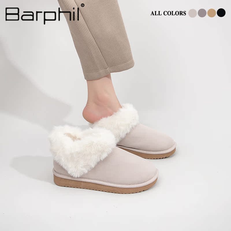 Barphil短靴雪地靴女皮毛一体2025新款一脚蹬懒人毛毛鞋加绒棉鞋