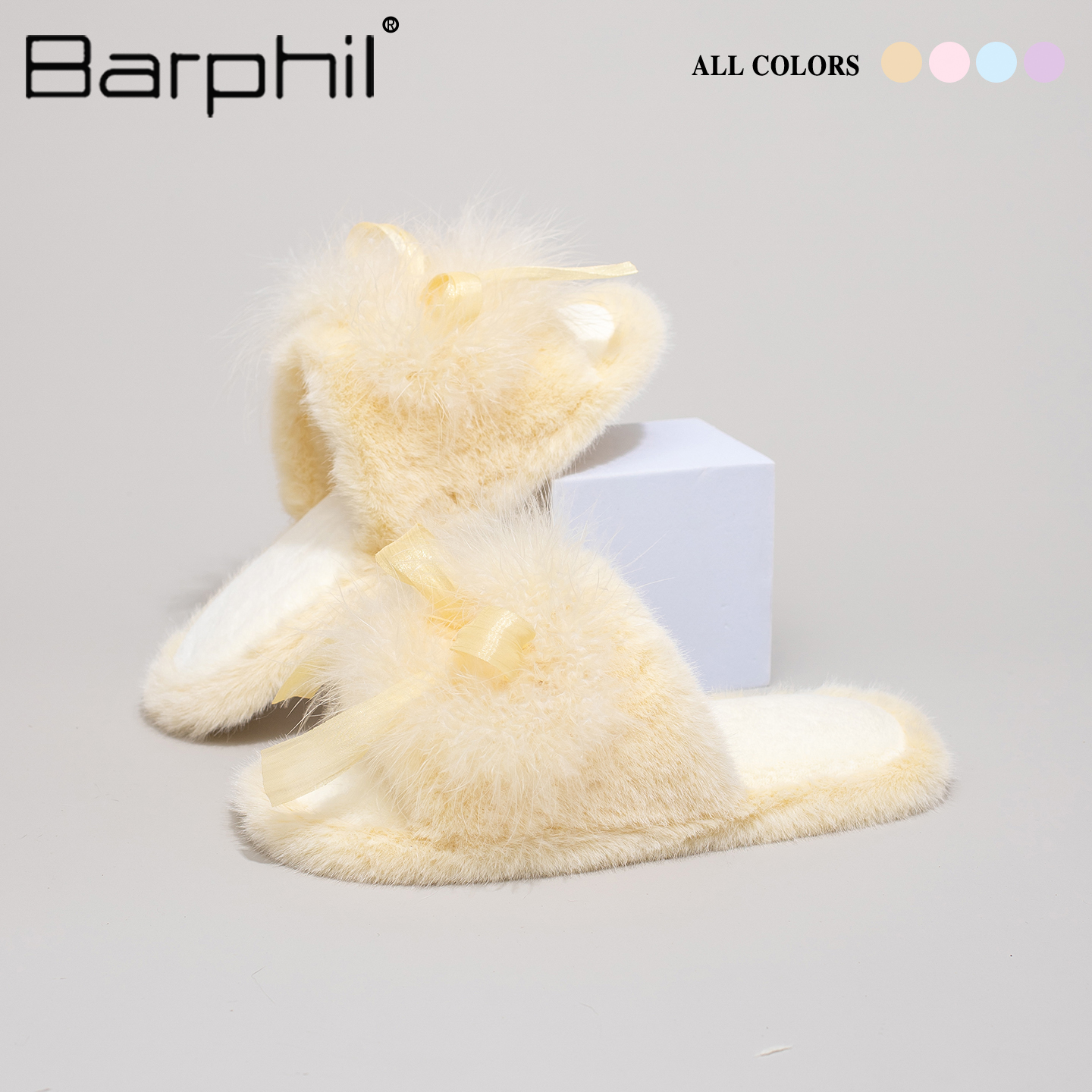 Barphil拖鞋女2025新款秋冬室内家居毛绒棉拖甜美蝴蝶结软底防滑