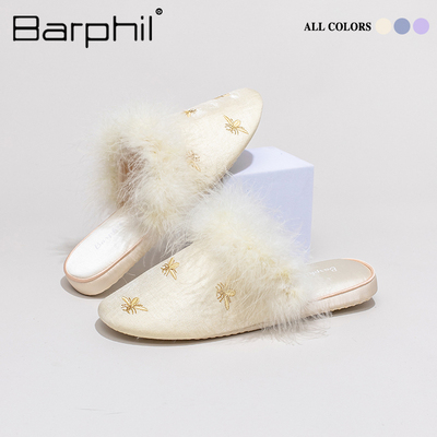 Barphil拖鞋女2026新款秋冬室内家居刺绣毛毛静音棉拖鞋家用软底