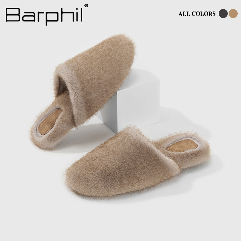 Barphil高端乳胶毛绒棉拖鞋女2025新款秋冬室内防滑包头毛毛拖鞋