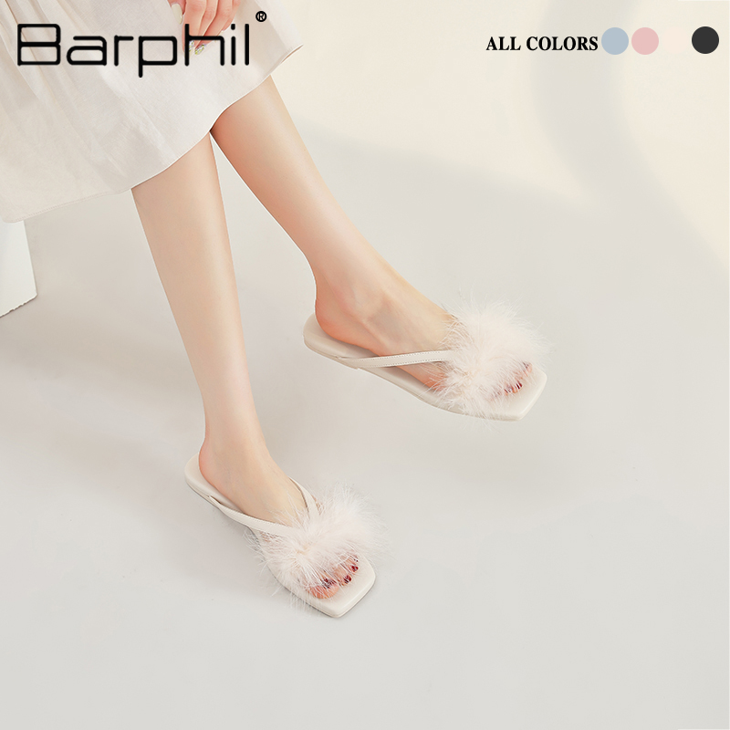 Barphil凉拖鞋女2025新款夏季时尚外穿高级感晨袍毛毛拖鞋配裙子