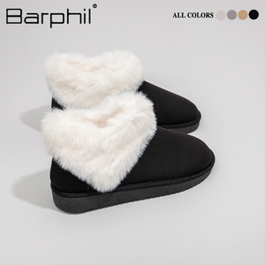 Barphil黑色雪地靴女2023冬季防滑厚底皮毛一体加绒加厚面包棉鞋