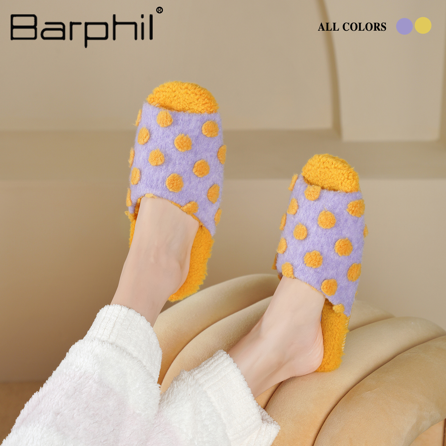 Barphil拖鞋女2025新款秋冬室内家居一字拖甜美可爱波点棉拖静音