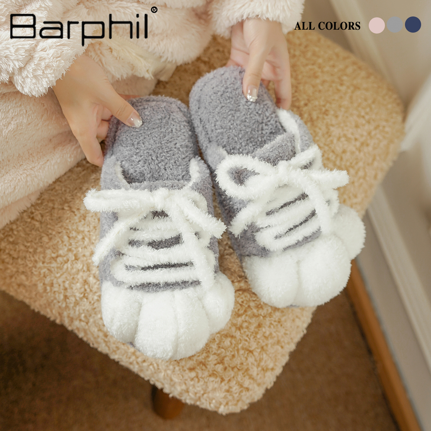 Barphil棉拖鞋女2025新款秋冬室内家居毛绒包头软底舒适可爱猫爪