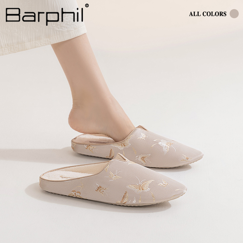 Barphil拖鞋女2025新款时尚新中式室内家居包头印花静音棉拖秋冬