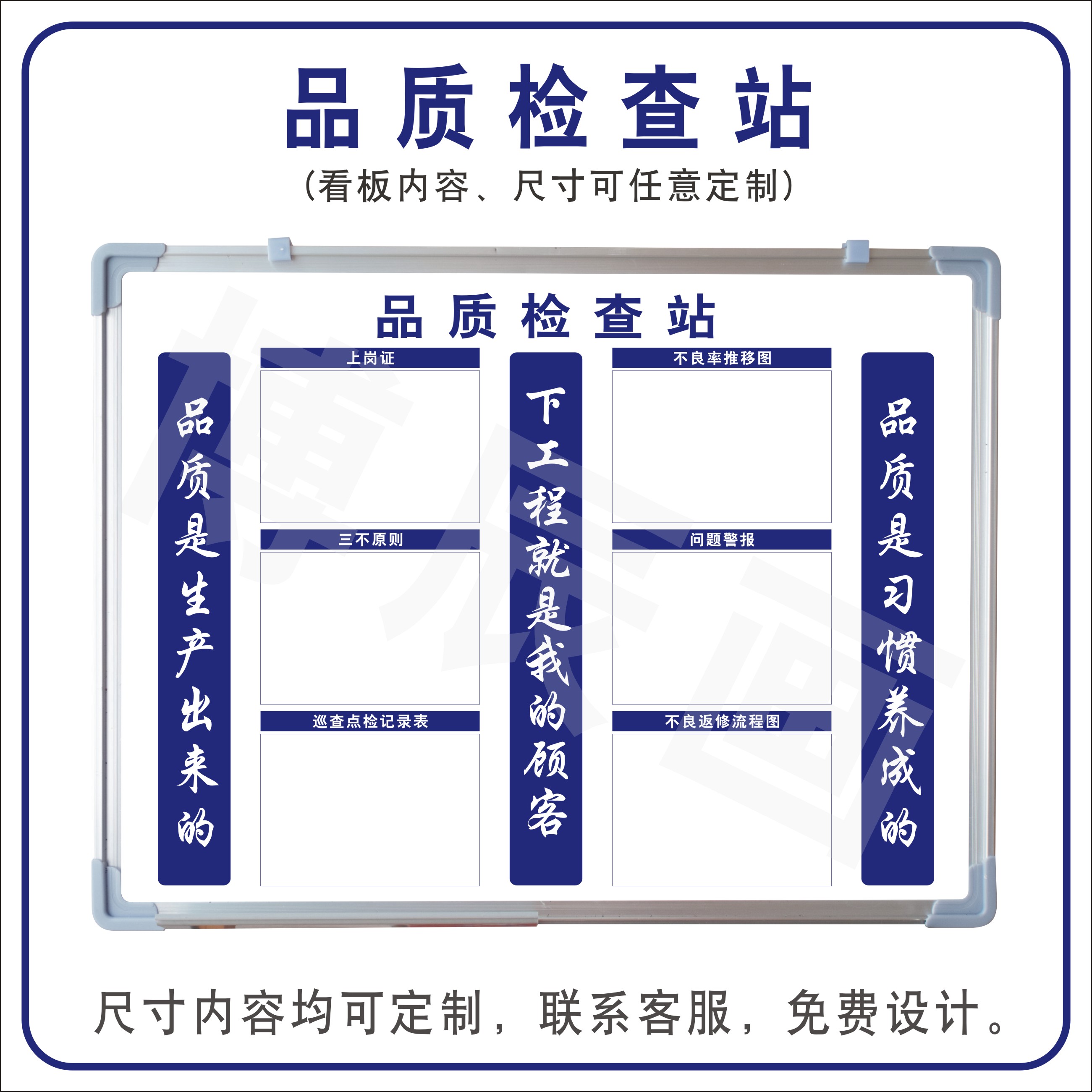 品质检查站上岗证巡查点检记录表不良返修流程图推移三不原则工地公司企业工厂pvc塑料板白板支架铝合金定制