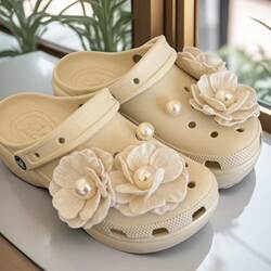 山茶雾语洞洞鞋花配饰高级感珍珠布艺花朵鞋扣diy可拆卸鞋扣饰品