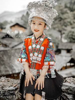 网红苗族服装女童头饰项圈哈尼族儿童盛装新款旅拍摄影用儿童民族