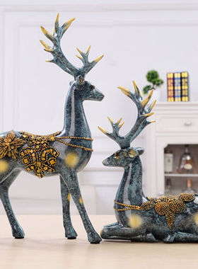 侑家良品福鹿双至情侣鹿客厅办公室摆件乔迁礼品