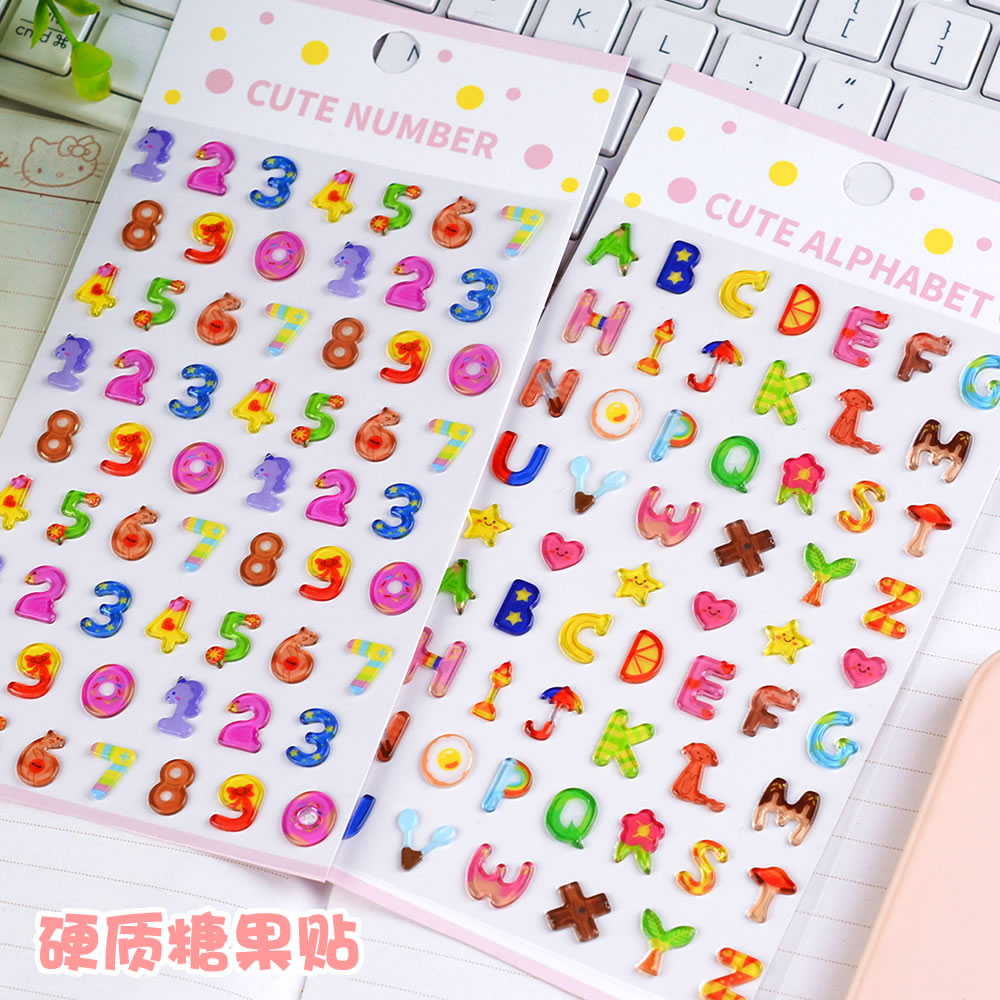 英文字母数字立体透明糖果贴纸