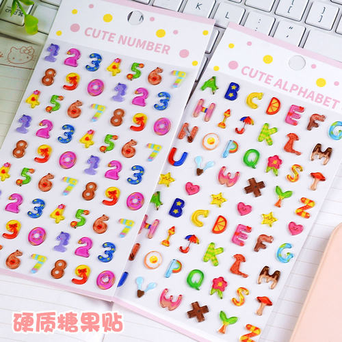 英文字母数字立体透明糖果贴纸