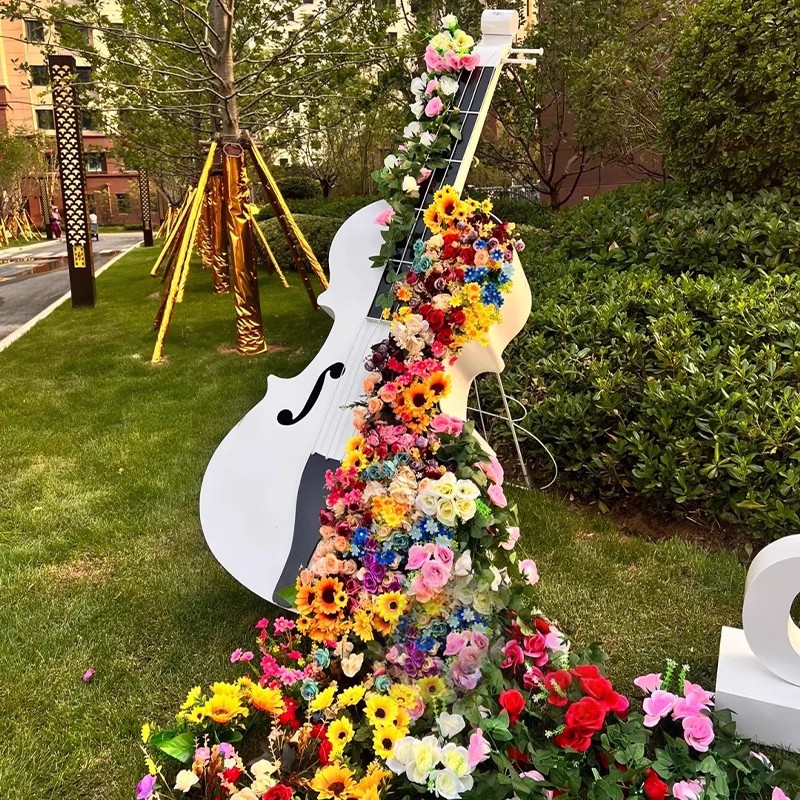 大型纸艺花手工小提琴玫瑰花墙美陈婚礼婚庆舞台道具背景装饰橱窗