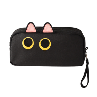 弘典笔袋初中女生文具盒大容量学生文具袋高颜值文具笔袋设计感小众铅笔盒男孩喵小豆毛绒刺绣铅笔袋黑色猫咪