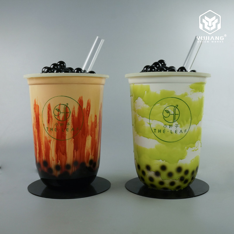 发光珍珠奶茶杯模型咖啡杯玻璃钢雕塑奶茶店门业装饰摆件美陈道具