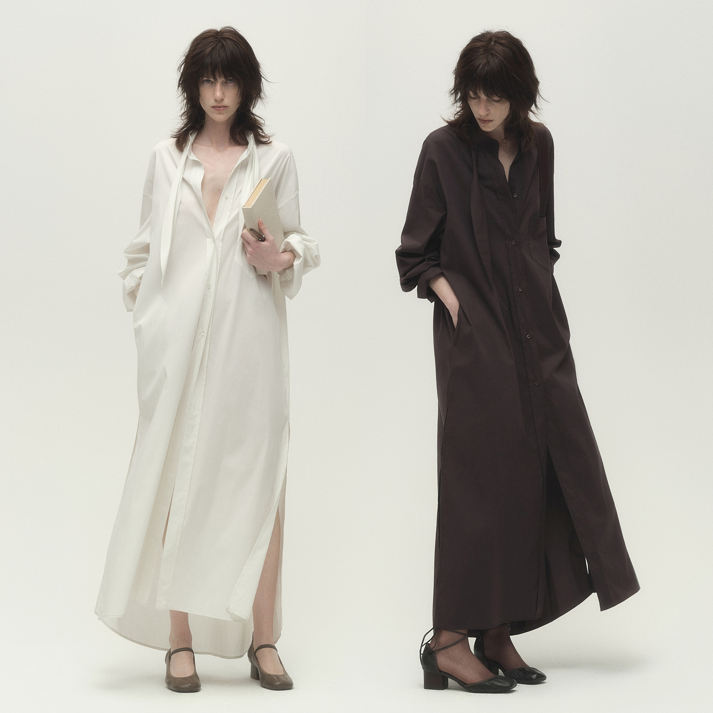 白弓清冷可脱卸绑带设计长款衬衫连衣裙女2025年早秋新款56605