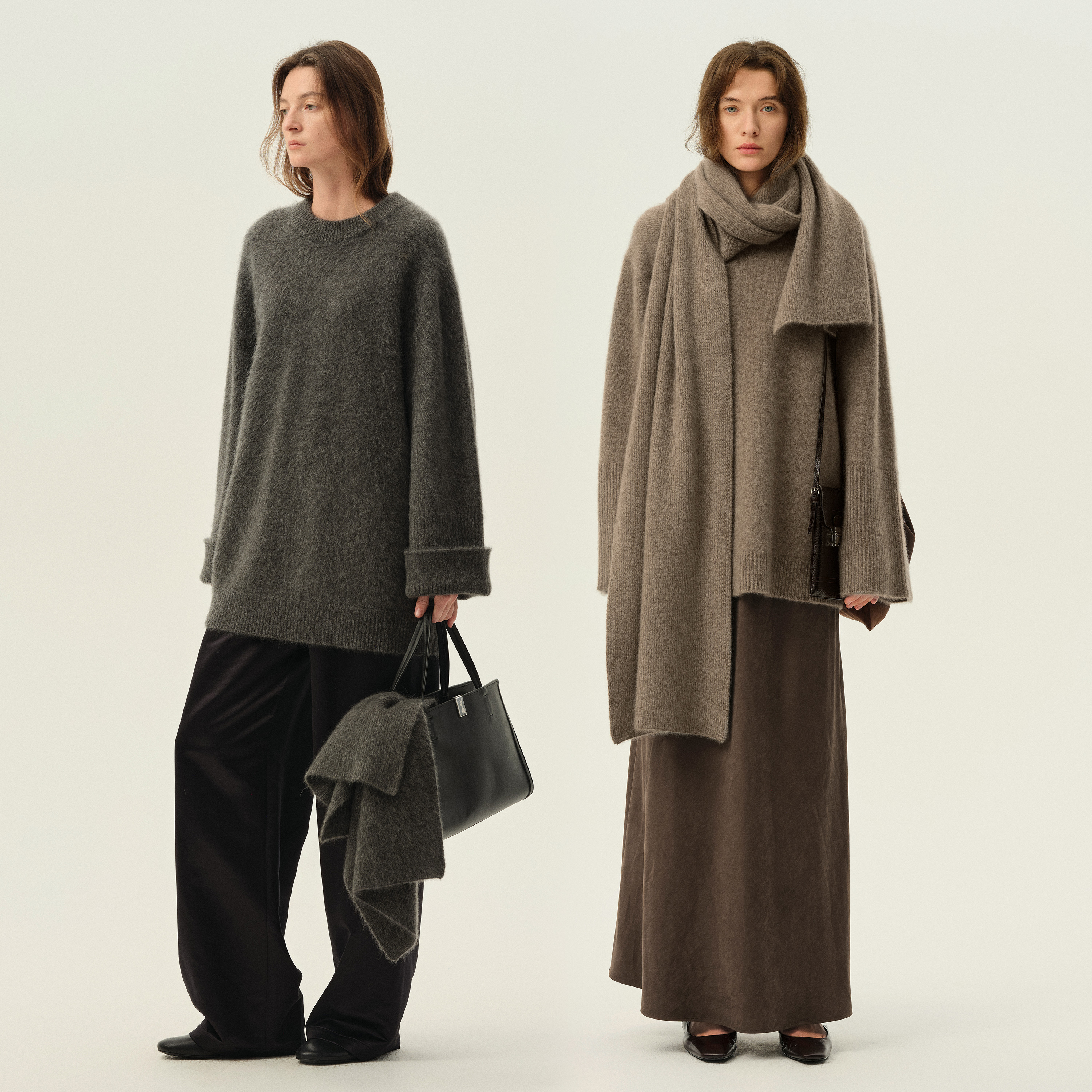 白弓甄选高山地奢侈高密牛绒毛衣女围脖套装上衣2024冬新款51535