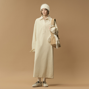 polo领T恤连衣裙女新款 100%棉加厚长袖 57556 piece一件式 白弓one