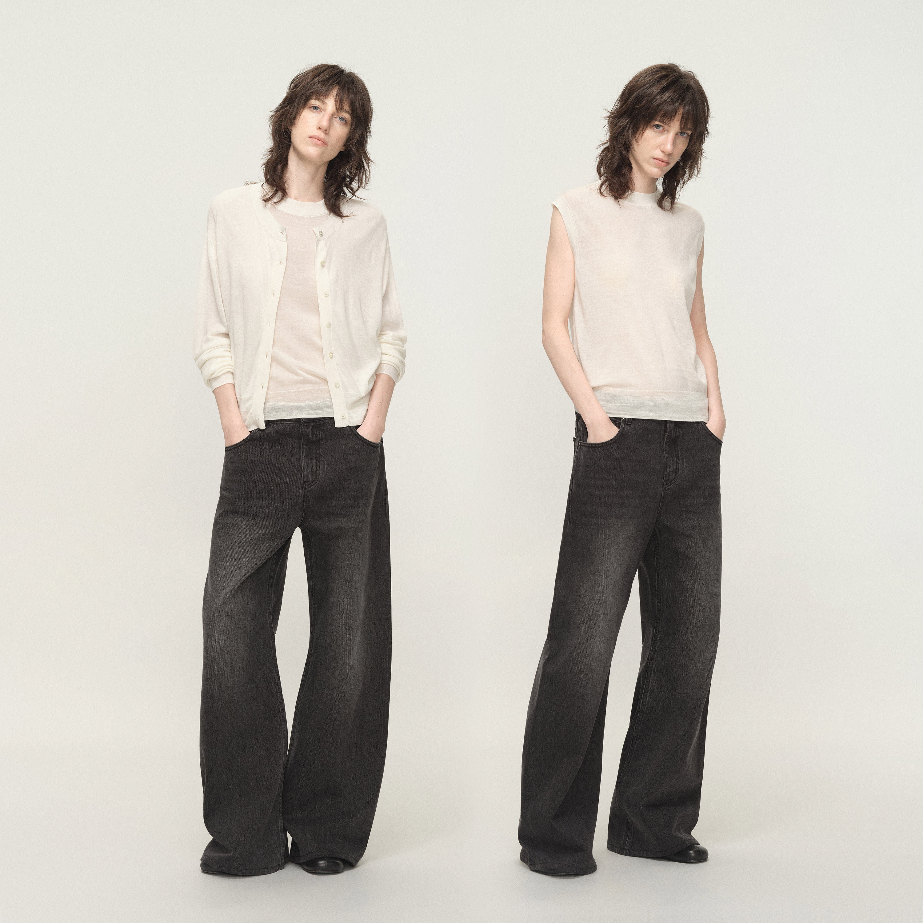 白弓甄选美利奴100羊毛两件套开衫女+背心2025秋新款55303/55302