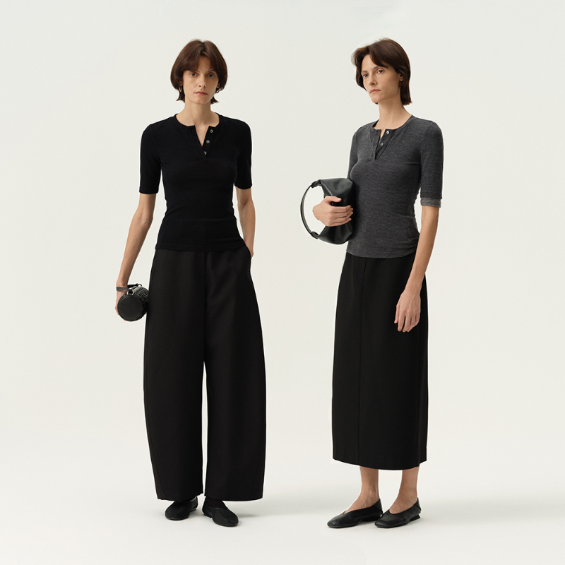 白弓通勤亨利圆领短袖T恤