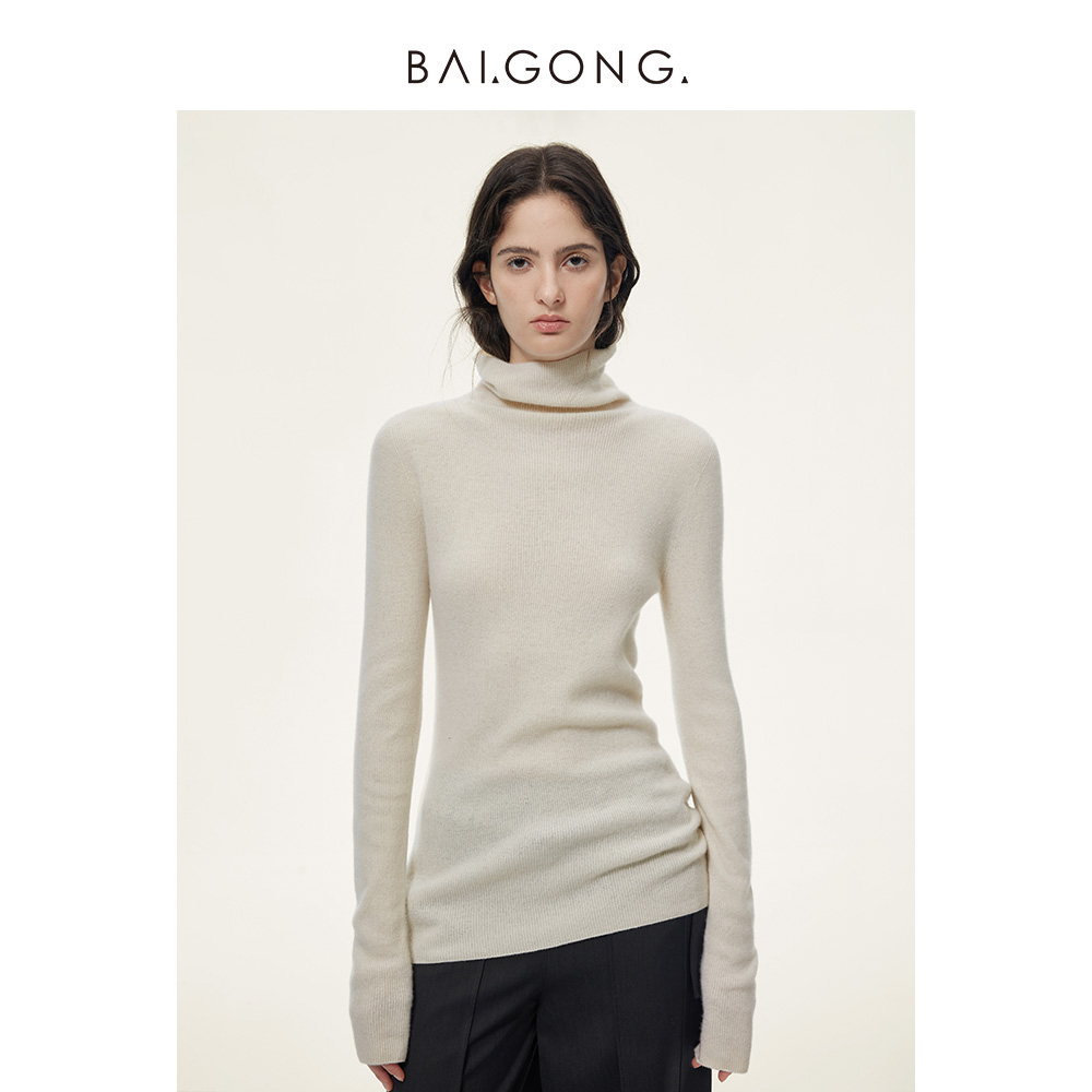 白弓筋骨感高密绵羊毛毛衣女