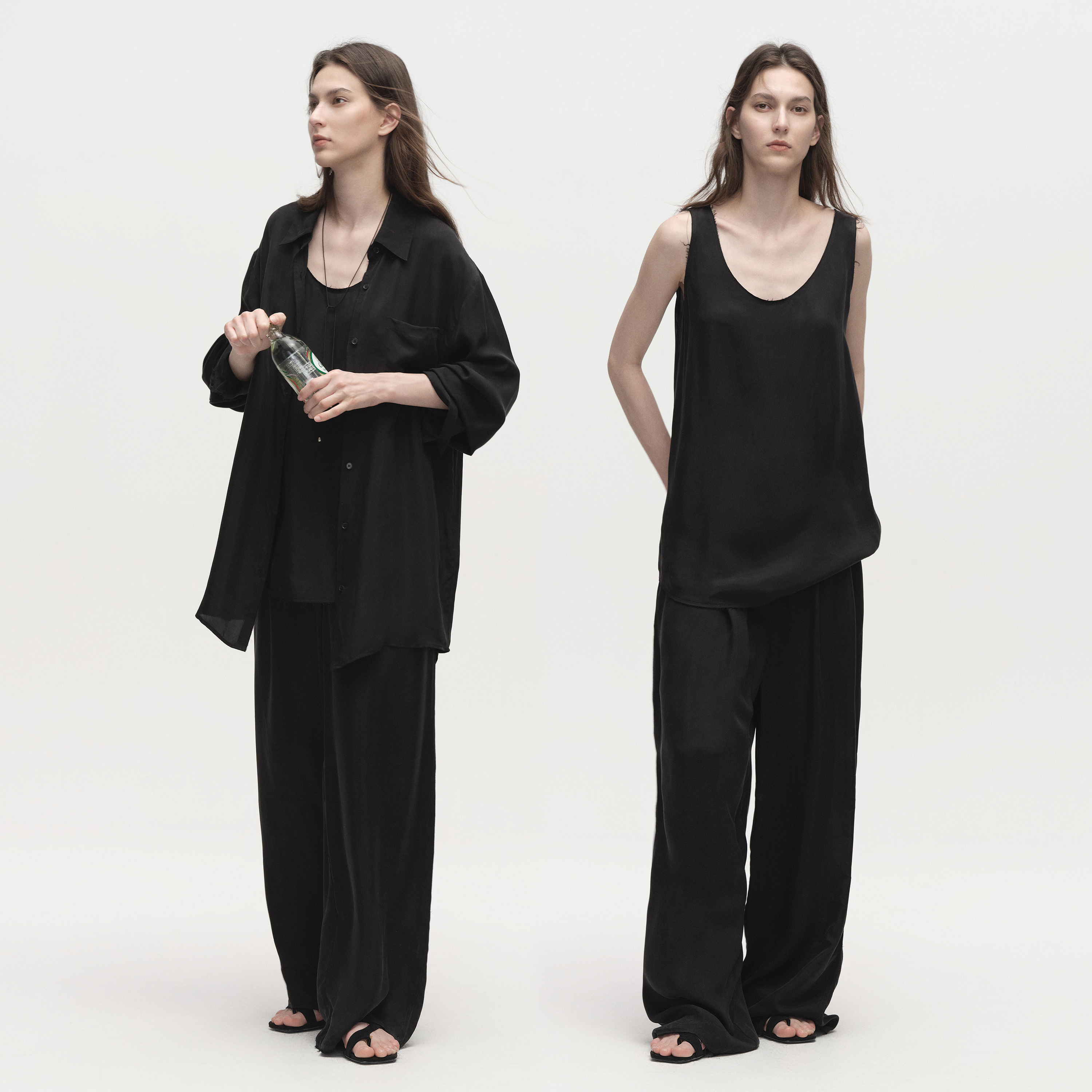 白弓“铜氨丝系列”夏套装背心+衬衫+休闲裤女53605/53607/53606