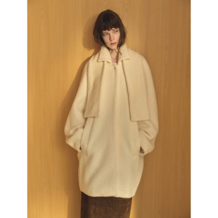 57570 57502 白弓極简row风设计感中长款 毛呢外套女质感大衣冬新款