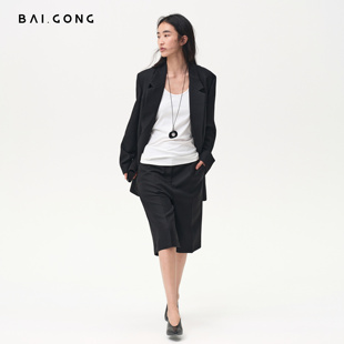 休闲裤 白弓定纺精纺羊毛五分裤 女2025年早春新款 中裤 子57716 西装