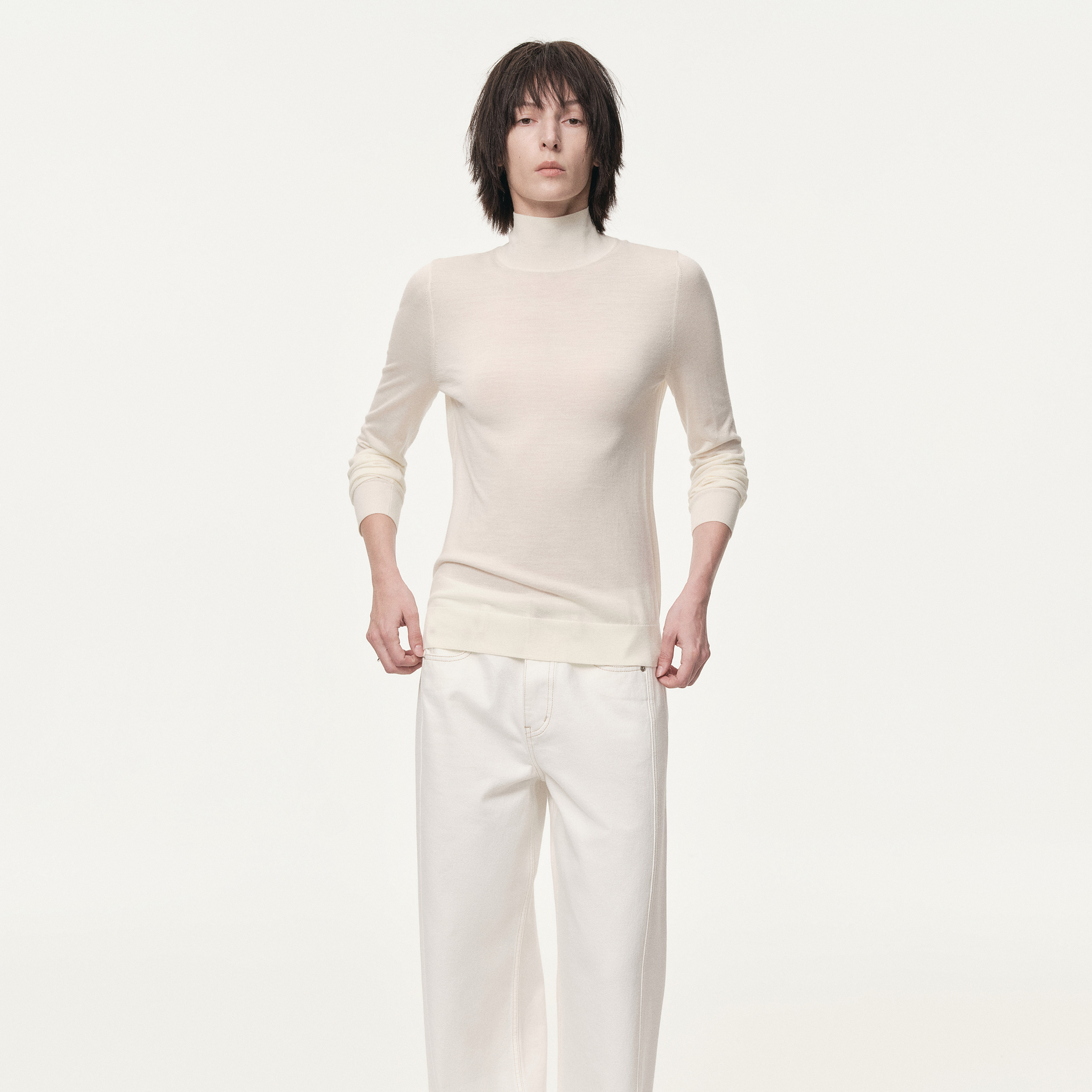 白弓纯色套头毛衣小立领长袖上衣女2025冬季新款55348