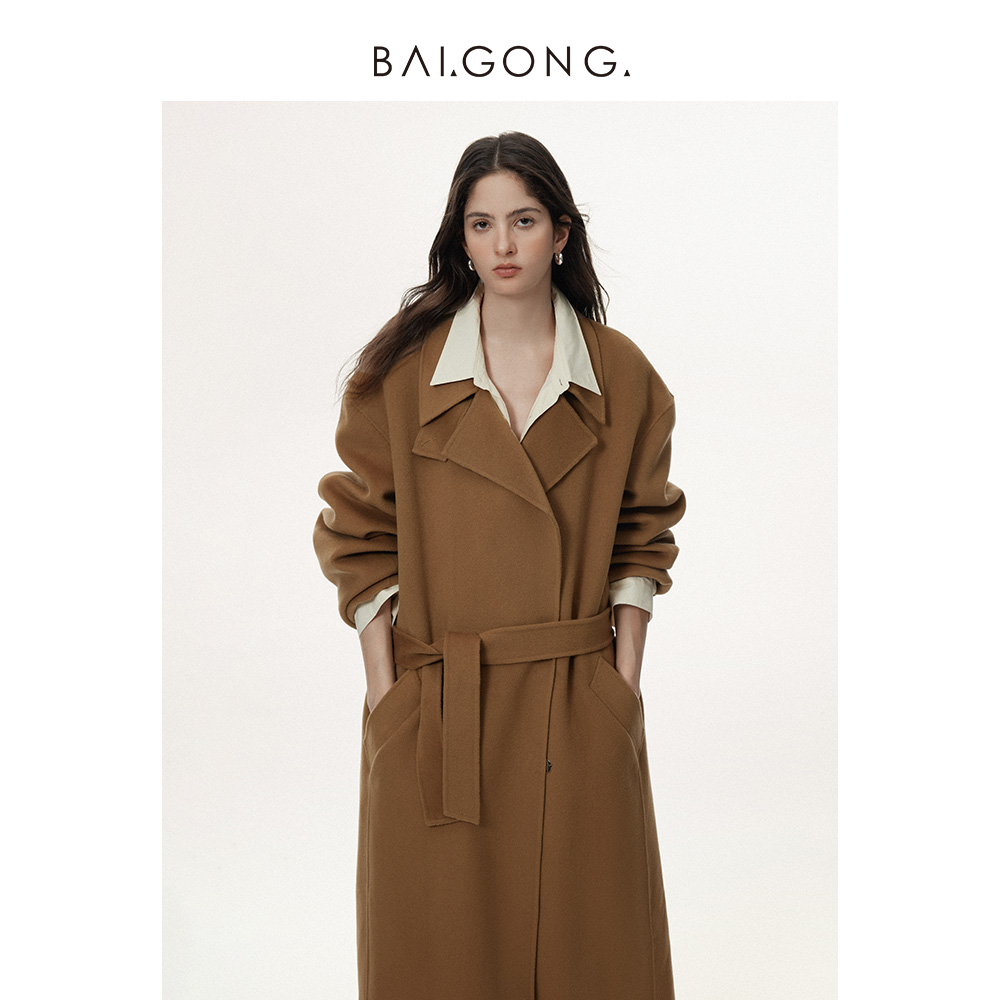 白弓奢牌工艺廓形羊绒大衣