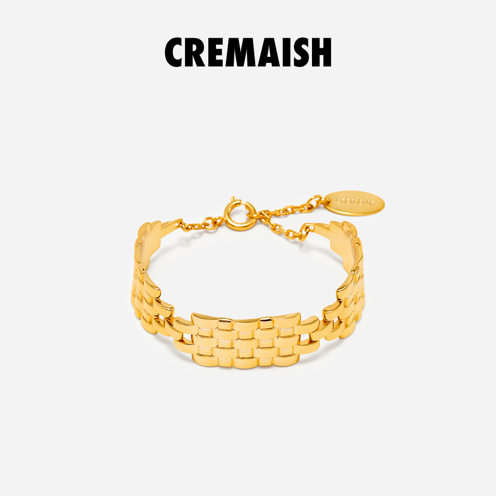 CREMAISH金属编织纹手链 纯色交叠亮片镀金简约百搭高级感手饰女