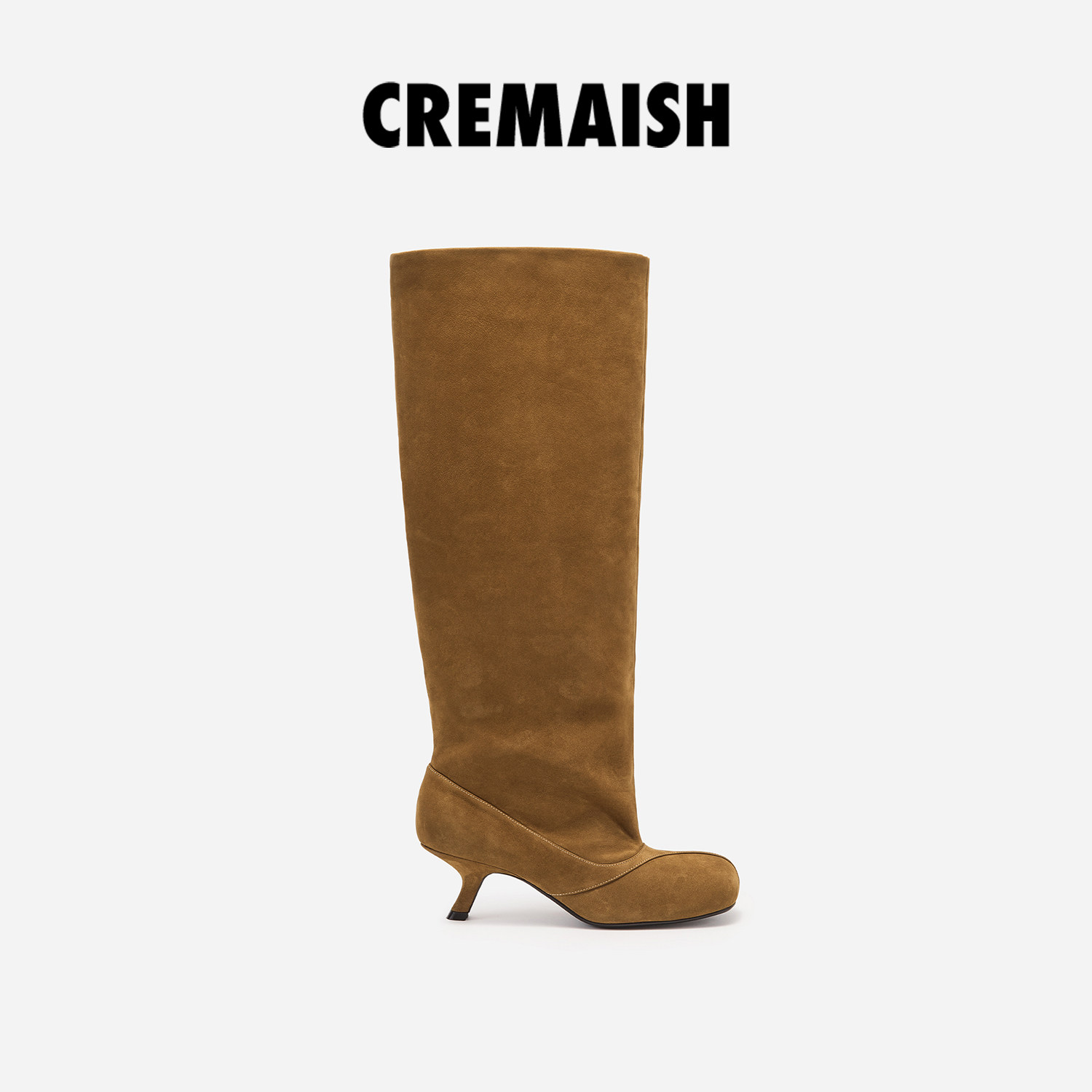 CREMAISH26早秋新款磨砂宽筒长靴低跟及膝靴高级感细跟靴子女