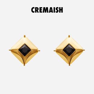 Louvre耳钉 CREMAISH 轻奢高级感百搭铜镀18k金锆石耳饰