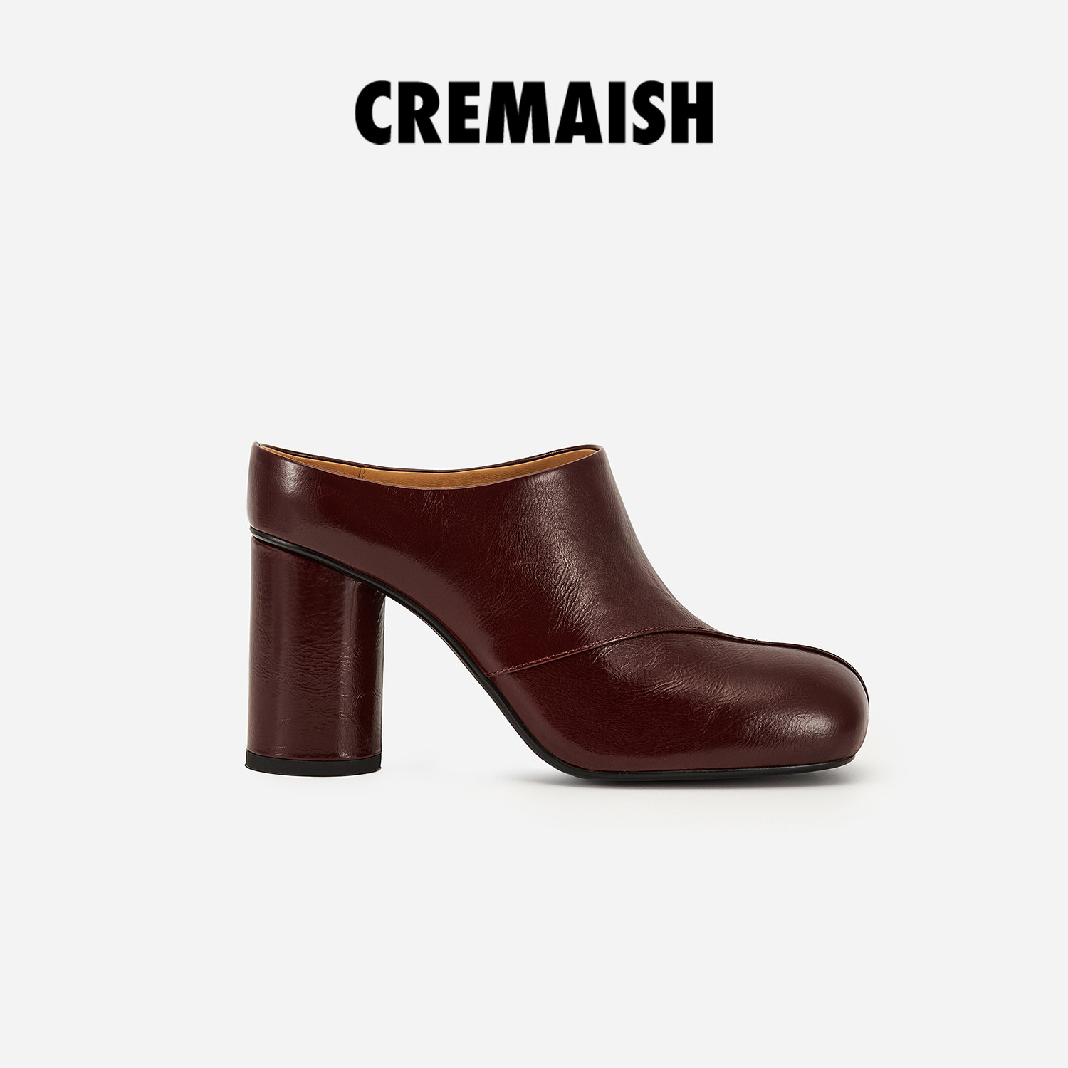 CREMAISH漆皮方头穆勒高跟鞋
