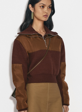 CREMAISH 拼接高领毛衣 百搭休闲高级感下摆收腰针织高领上衣秋冬