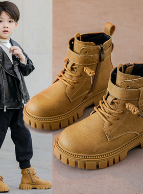 netx Alice男童马丁靴2025春秋真皮时尚英伦风高帮透气防滑大黄靴