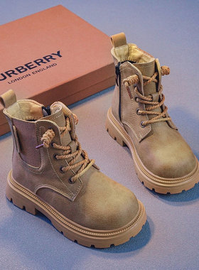 netx inss男童马丁靴2025秋冬款保暖女童短靴棉鞋加绒儿童雪地靴