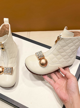 netx GJLG 女童皮靴2025秋冬新款小香风公主靴儿童短靴中大童单靴