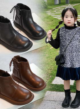 netx alice儿童皮靴2025秋冬新款女童黑色英伦风男童真皮马丁靴