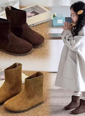 netx inss儿童靴子2025秋冬款女童马丁靴短靴真皮男童宝宝勃肯鞋