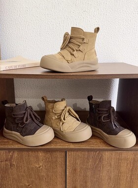 netx LONG加厚加绒二棉靴大头秋冬韩版牛皮翻毛皮中大童高帮真皮