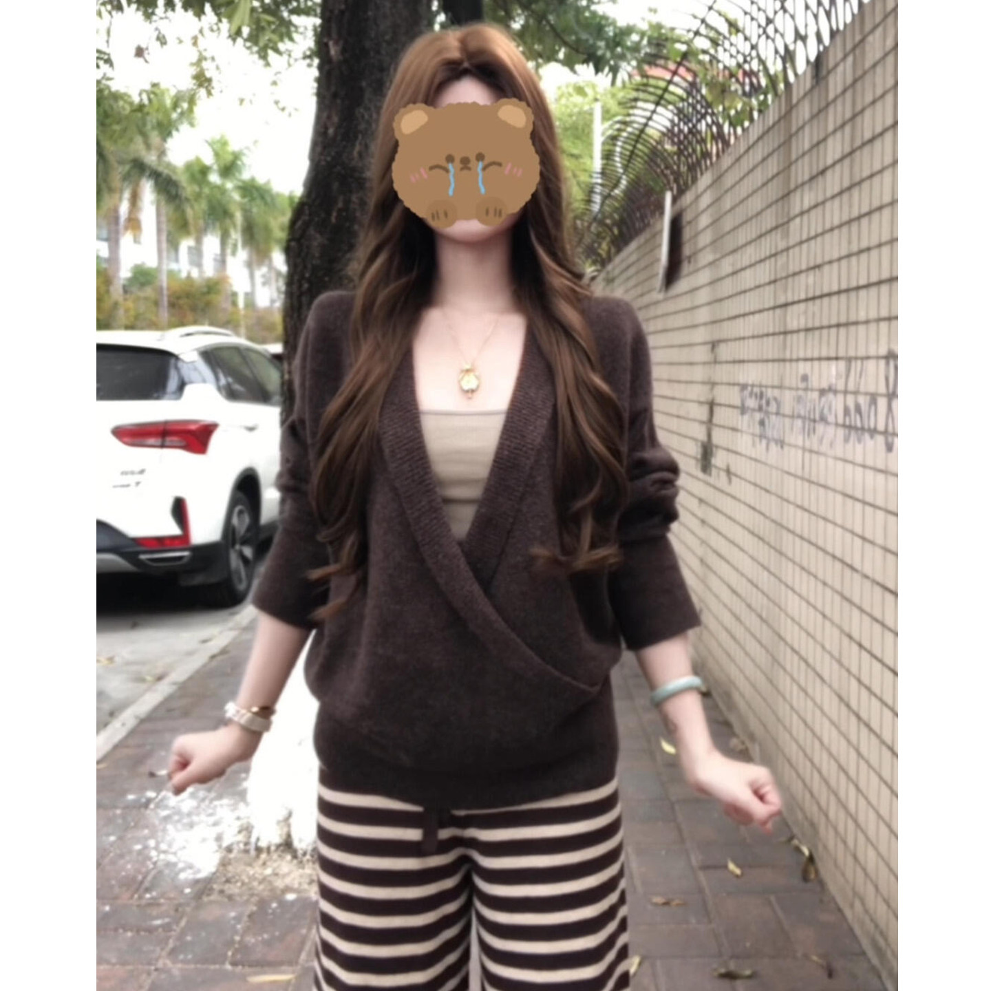 韩系复古松弛感气质休闲套装女2026春季新款宽松慵懒毛衣条纹长裤