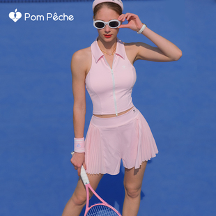 PomPeche彭派奇网球裙女polo领背心裙裤粉色套装速干高腰高腰显瘦