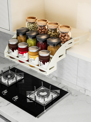 不锈钢吊柜升降拉篮厨房橱柜下拉式调料架调味拉篮顶柜收纳置物架