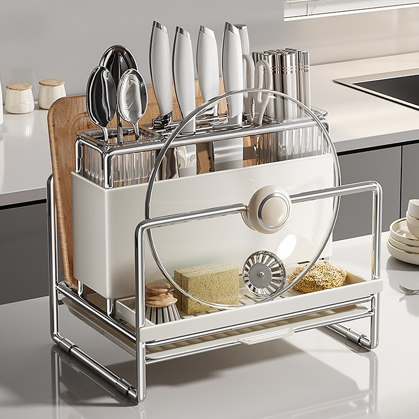 不锈钢厨房刀架菜板置物架筷子笼