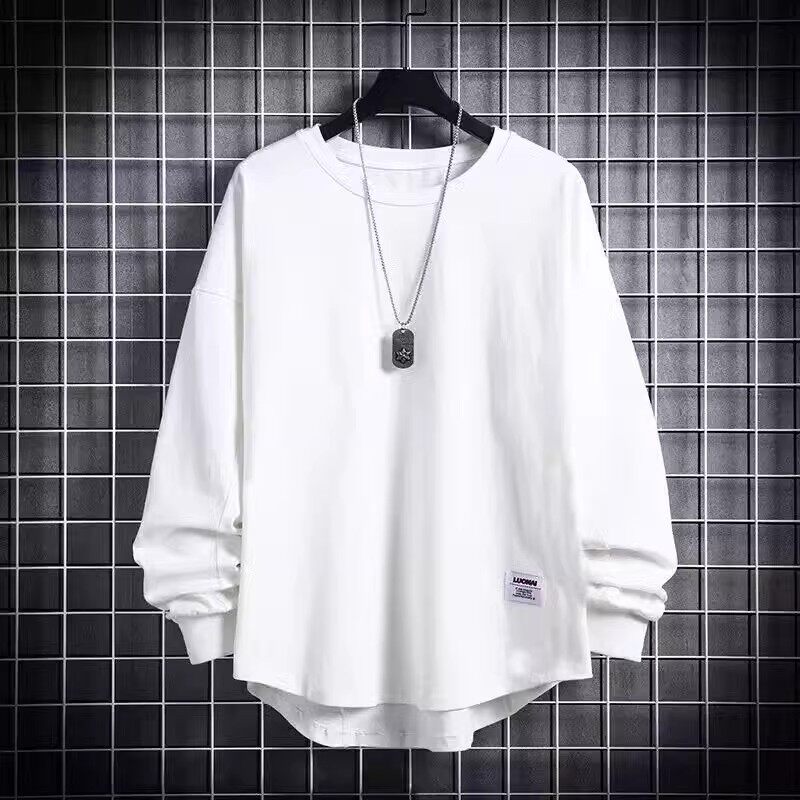 仓树一石潮牌新款美式大码秋冬季休闲圆领加绒卫衣白色打底衫男款