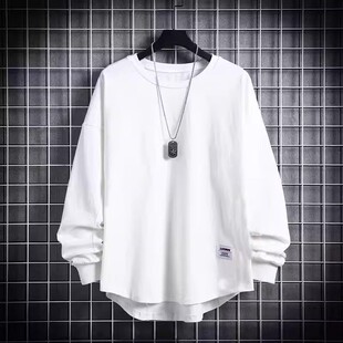 仓树一石潮牌新款美式大码秋冬季休闲圆领加绒卫衣白色打底衫男款