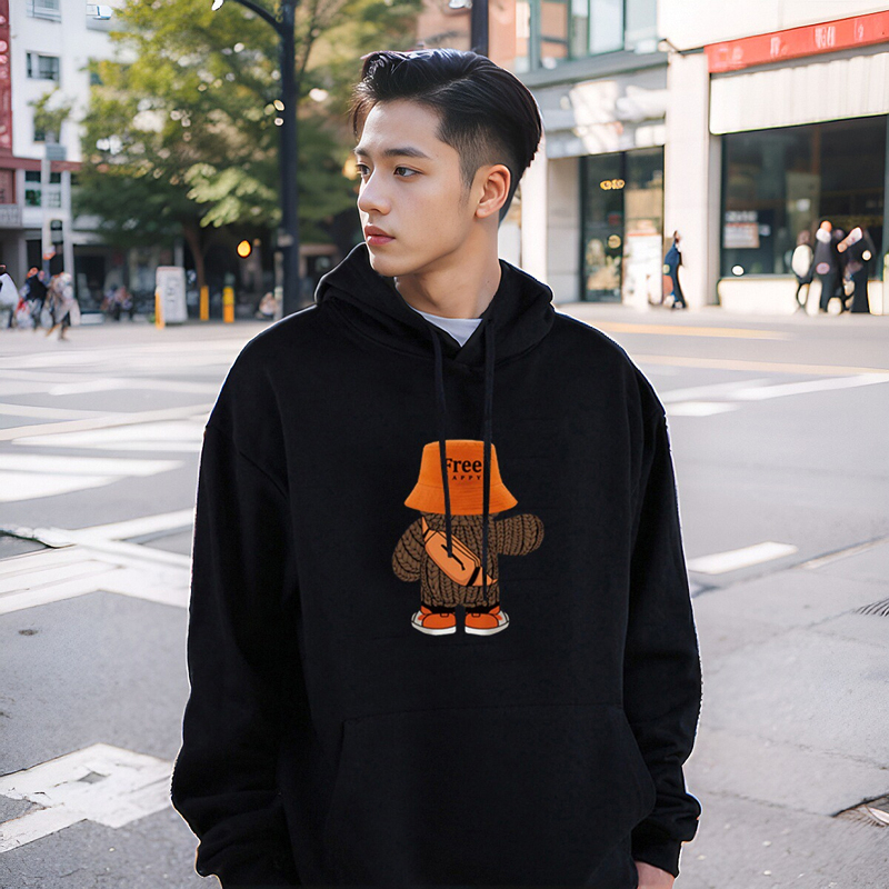 仓树一石潮牌美式小熊连帽卫衣男春秋季新款上衣宽松情侣帽衫外套
